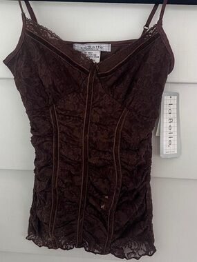 Y2K La Belle Brown Lace Corset Cami Tank Top